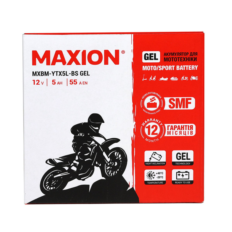 Мото акумулятор MAXION MXBM-YTX5L-BS GEL (12V, 5Ah, 55A) - Зображення 2
