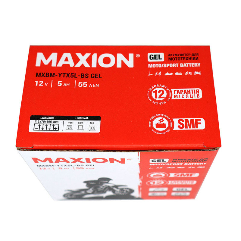 Мото акумулятор MAXION MXBM-YTX5L-BS GEL (12V, 5Ah, 55A) - Зображення 3