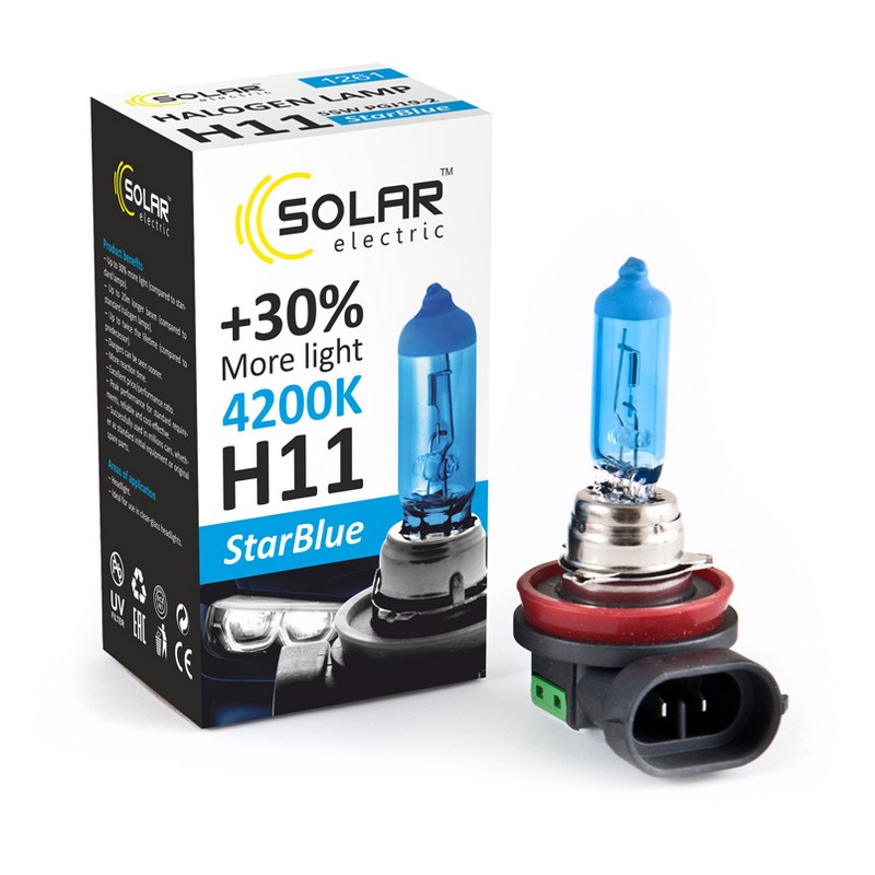 Галогенова лампа Solar H11 12V 55W PGJ19-2 StarBlue 4200K (1261_H)