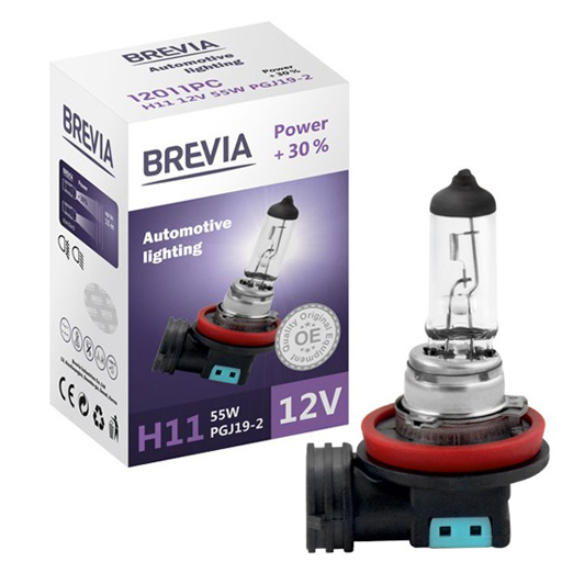 Галогенова лампа Brevia H11 12V 55W PGJ19-2 Power +30% CP 12011PC