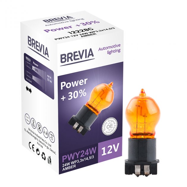 Галогенова лампа Brevia PWY24W 12V 24W WP3,3x14,5/4 AMBER Power +30% CP 12228C