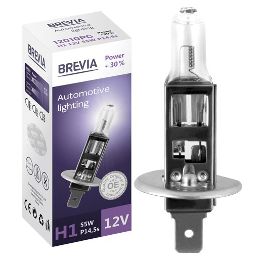 Галогенова лампа Brevia H1 12V 55W P14.5s Power +30% 12010PC