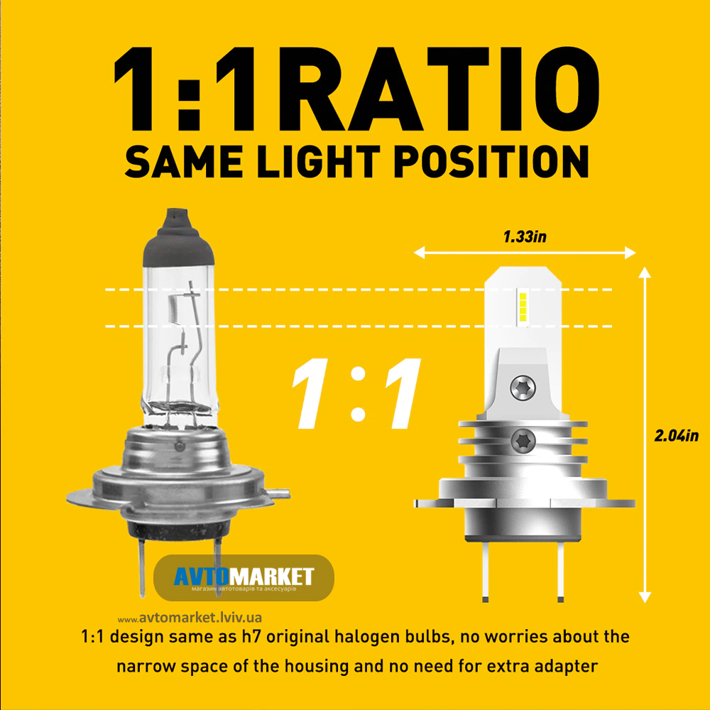 Світлодіодна галогенна лампа AUXITO H7 LED 6500K 60Вт (білий) - Зображення 7