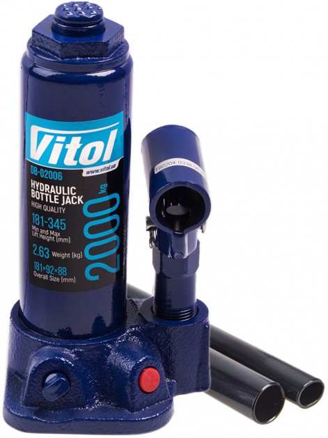 Домкрат гідравлічний пляшковий Vitol 2 т 181-345 мм (ДБ-02006)