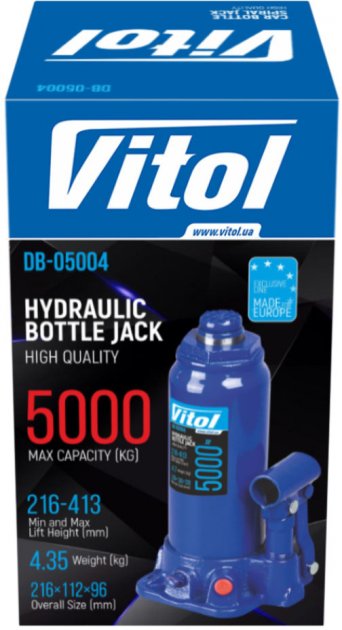 Домкрат гідравлічний пляшковий Vitol 5 т 216-413 мм(ДБ-05004) - Зображення 2