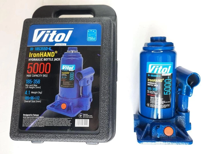 Домкрат гідравлічний пляшковий Vitol 5 т 185-358 мм в кейсі - Зображення 2