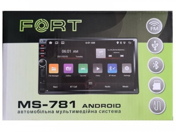 Автомагнітола FORT MS-781 2DIN Android 10 1/16Gb. 4X45 Вт. - Зображення 2
