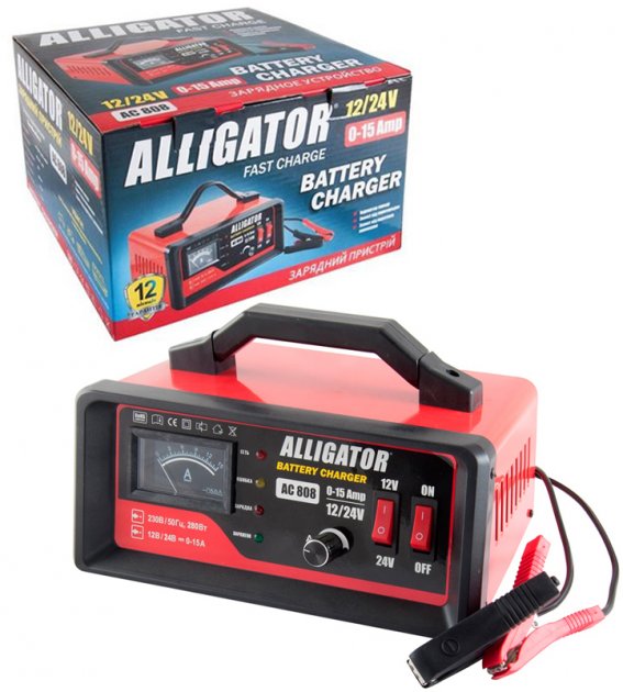 Зарядний пристрій для акумулятора ALLIGATOR 12/24V AC808 (0-15A)