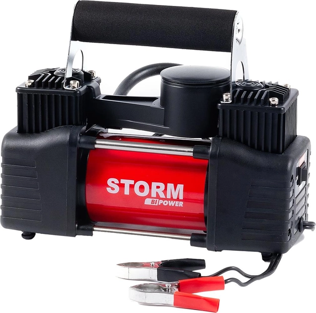 Автокомпресор Storm Bi-Power двопоршневий із затискачами АКБ 10 Атм 85 л/хв 360 Вт (20400) - Зображення 2