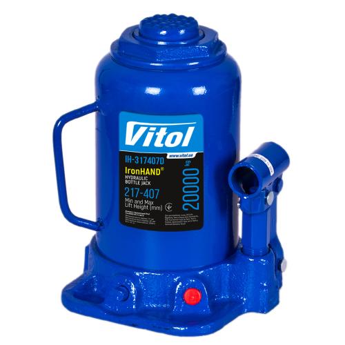 Домкрат гідравлічний 20т. Vitol Висота піднімання 217-407 мм. 10.1кг Iron Hand (IH-317407D)