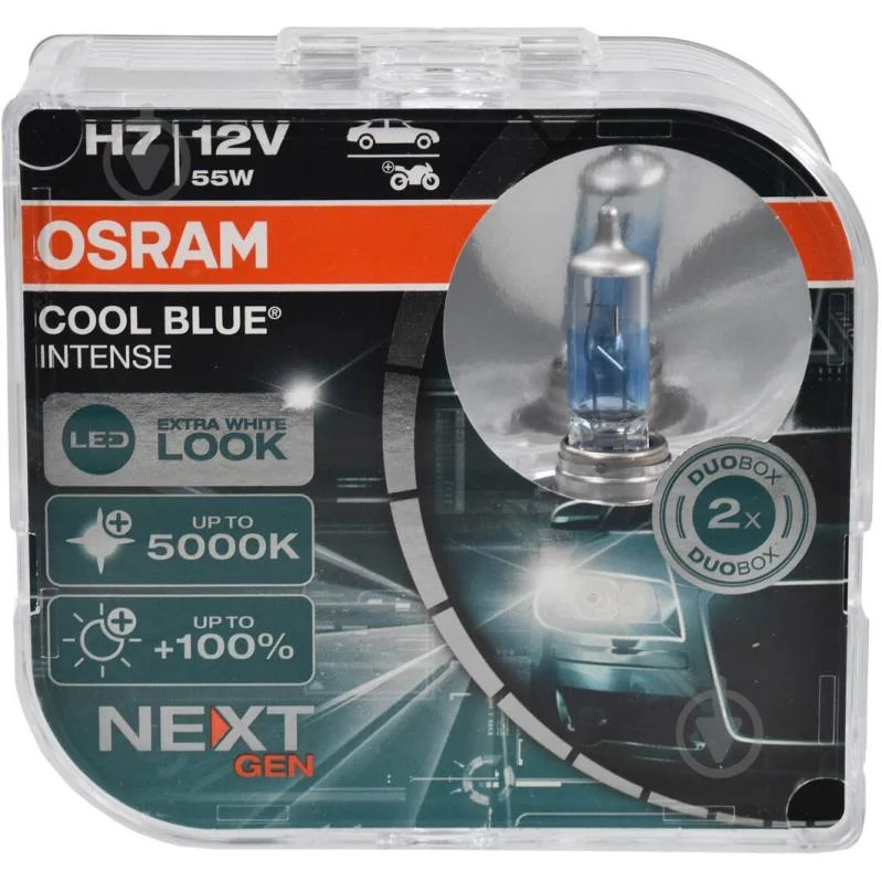 Автолампа галогенна Osram Cool Blue Intense (Next Gen) H7 55 Вт 2 шт.(OS 64210CBN-HCB) +100% 5000К