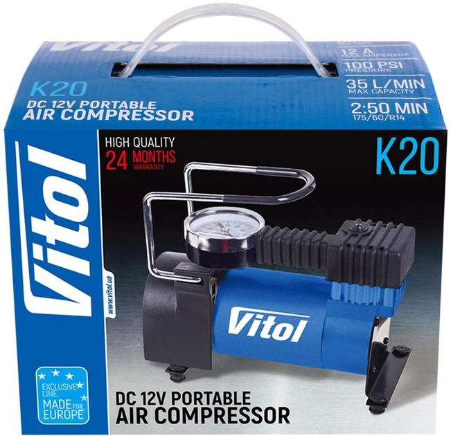 Автокомпресор Vitol К-20 100 psi 12 А 35 л прикурювач (К-20)