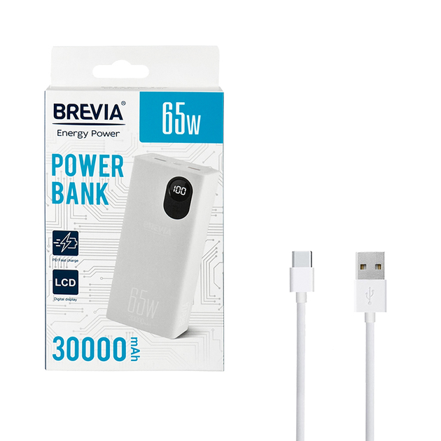Універсальна мобільна батарея Brevia 30000mAh 65W Li-Pol, LCD - Зображення 8