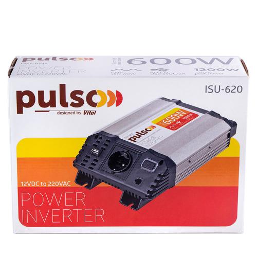 Перетворювач напруги (інвертор) PULSO/ISU- 620/12V-220V/600W/USB-5VDC2.0A/син.хвиля/клеми (ISU-620)