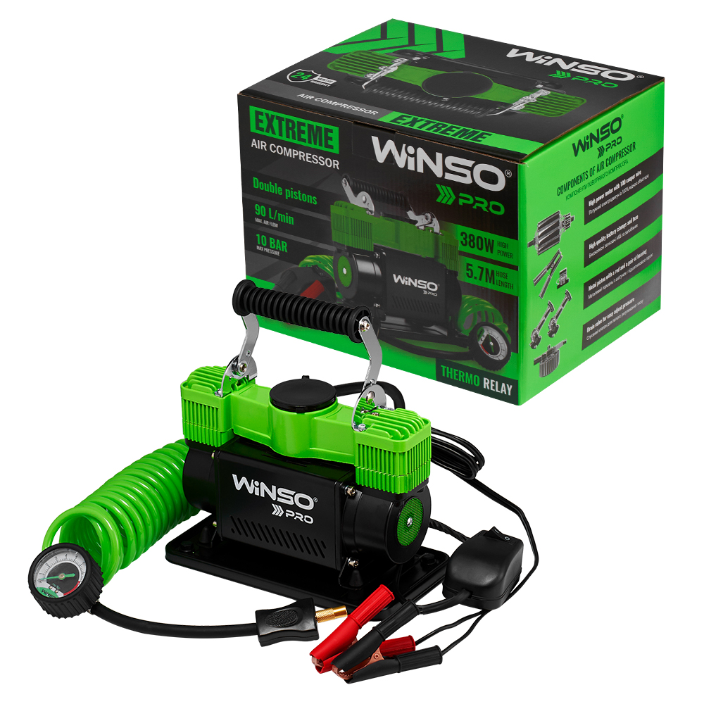 Компресор автомобільний Winso Pro Extreme 12В, 10 Атм, 90 л/хв із зажимами АКБ 137000