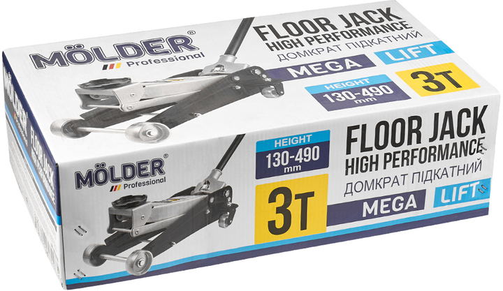 Домкрат гідравлічний підкатний Molder професійний 3 т 130-490 мм (MA30030)