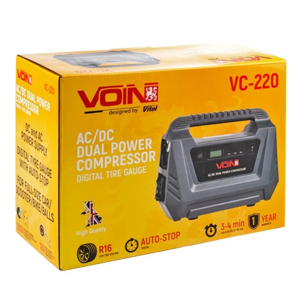 Компресор VOIN VC-220 12V, 220V 150psi 10А 25л Автостоп - Зображення 6