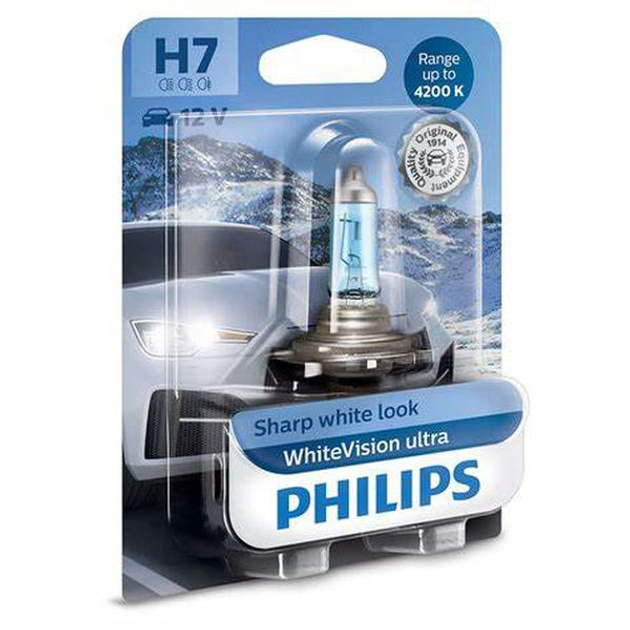 Галогенна лампа h7 55w 12v whitevision ultra +60% PHILIPS, 12972WVUB1