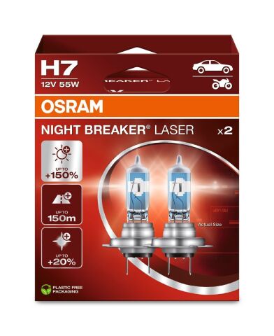 Комплект галогенових ламп Osram 64210NL H7 Night Breaker LASER NG +150% 55W 12V PX26d