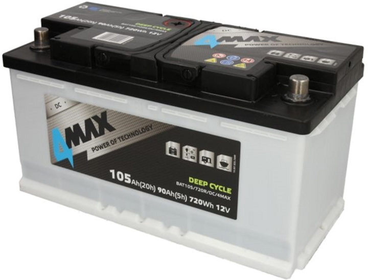 Акумулятор 4Max 12В 105 А·год (EN) Deep-cycle (R+ стандартні клеми) 353x175x190 B13 (BAT105/720R/DC/4MAX)