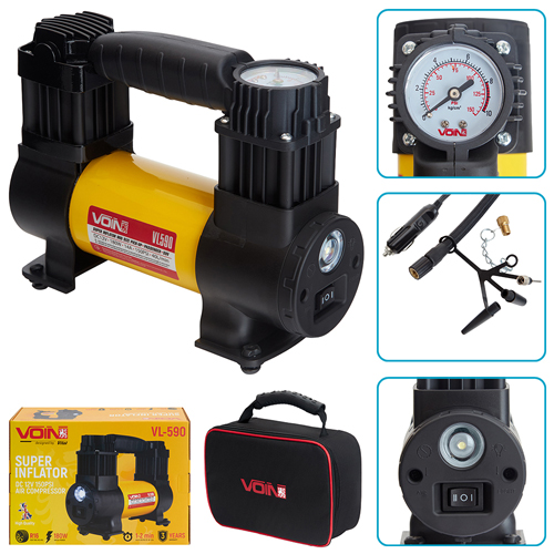 Компресор автомобільний "VOIN" VL-590 150psi/15Amp/40л/прикур./ліхтар