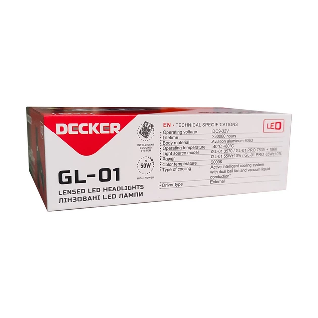 Led світлодіодні міні лінзи Bi-LED DECKER LED GL-01 H7 6000k 55w 8000Lm 9-32v - Зображення 4