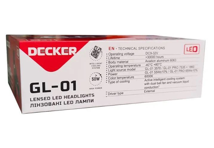 Led світлодіодні міні лінзи Bi-LED DECKER LED GL-01 H4 PRO 6000k 55w 8000Lm 9-32v - Зображення 5