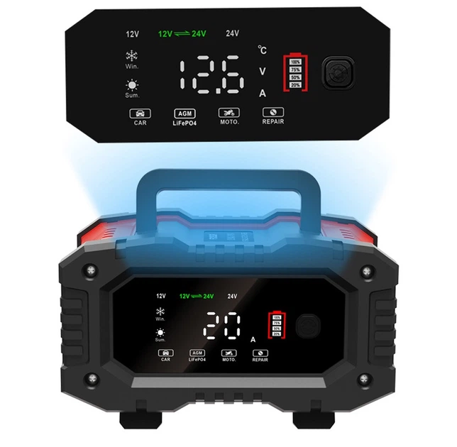 Зарядний пристрій для акумуляторів Foxsur FPT-200 (12V 20A / 24V 10A, 6-300Ah), імпульсний, автоматичний - Зображення 4